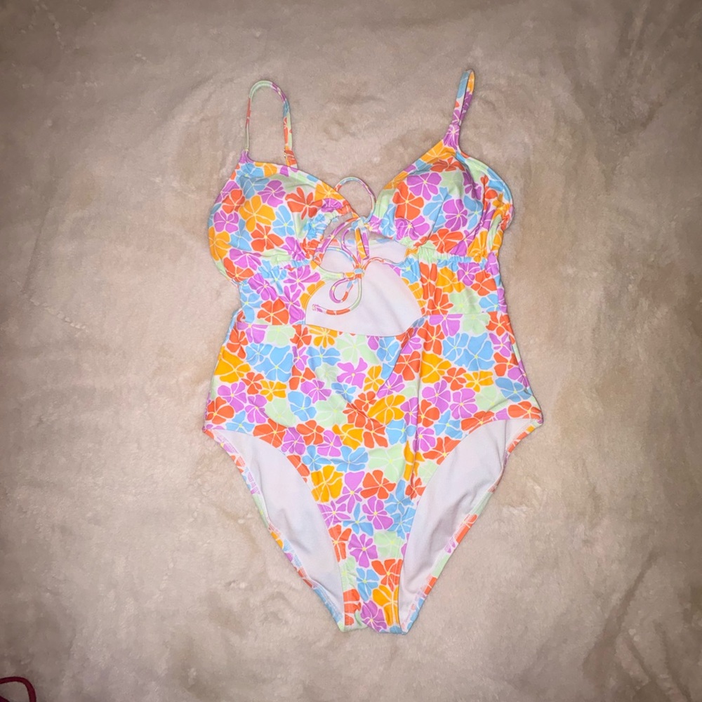 No Boundaries Floral One-Piece Swimsuit - Orange, Pink, Blue, Yellow
